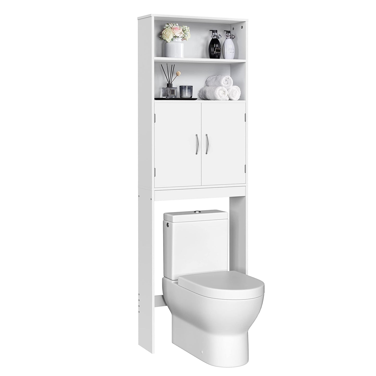 Yaheetech Over The Toilet Storage Taller Bathroom Organizer Space-Saving Storage Cabinet with Adjustable Shelves and Double Doors 77 in H White