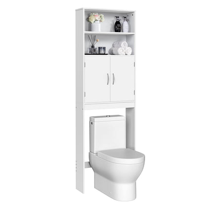 Yaheetech Over The Toilet Storage Taller Bathroom Organizer Space-Saving Storage Cabinet with Adjustable Shelves and Double Doors 77 in H White