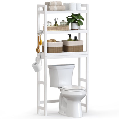 SONGMICS Over The Toilet Storage 3-Tier Over Toilet Bathroom Organizer with Adjustable Shelf Fit Most Toilets Space-Saving Cloud White UBTS01WT