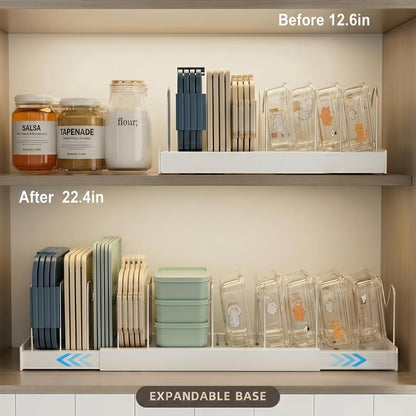 Magheo 2 Pack Expandable Food Storage Container Lid Organizers, 22" Pots and Pans Organizer Under Ca