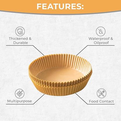 Air Fryer Liners 100PCS – 8 Inch Round Disposable Air Fryer Liners, Non-Stick, Oil-Proof & Heat Resistant for 5-8QT Air Fryers, Oven, Microwave, Baking, Roasting, Steaming