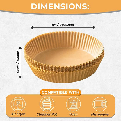 Air Fryer Liners 100PCS – 8 Inch Round Disposable Air Fryer Liners, Non-Stick, Oil-Proof & Heat Resistant for 5-8QT Air Fryers, Oven, Microwave, Baking, Roasting, Steaming