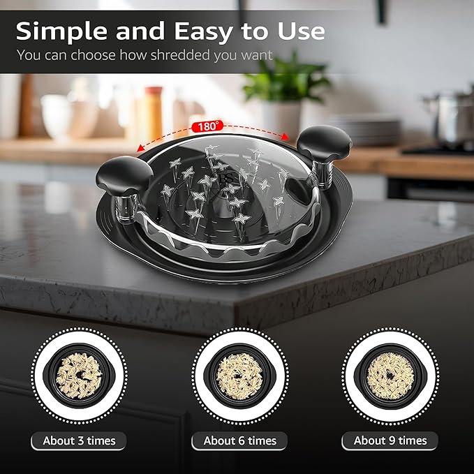 Heavy Duty Chicken Shredder Tool Twist – Visible Meat Shredder BPA-Free, Anti-Slip Base – Manual Meat Grinder for Shredding Pork, Beef, Chicken – Includes Brush, Tong, Silicone Mat & Middle Plate