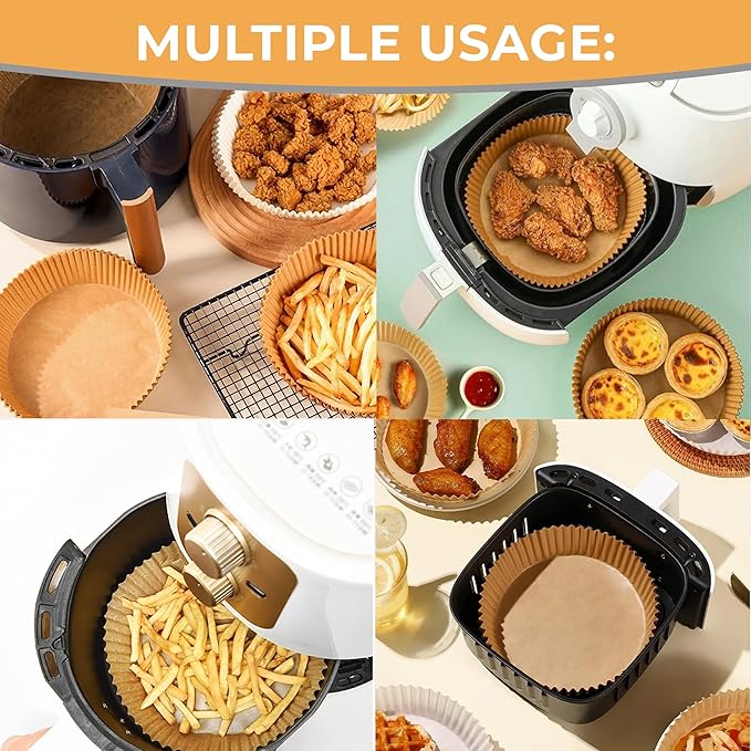 Air Fryer Liners 100PCS – 8 Inch Round Disposable Air Fryer Liners, Non-Stick, Oil-Proof & Heat Resistant for 5-8QT Air Fryers, Oven, Microwave, Baking, Roasting, Steaming