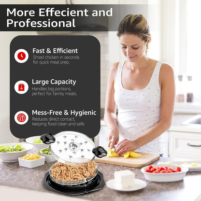 Heavy Duty Chicken Shredder Tool Twist – Visible Meat Shredder BPA-Free, Anti-Slip Base – Manual Meat Grinder for Shredding Pork, Beef, Chicken – Includes Brush, Tong, Silicone Mat & Middle Plate