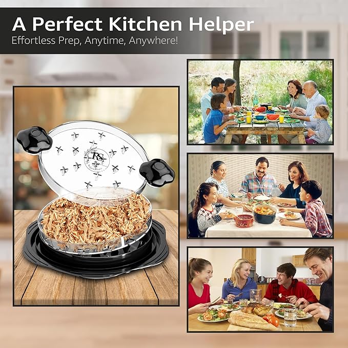 Heavy Duty Chicken Shredder Tool Twist – Visible Meat Shredder BPA-Free, Anti-Slip Base – Manual Meat Grinder for Shredding Pork, Beef, Chicken – Includes Brush, Tong, Silicone Mat & Middle Plate