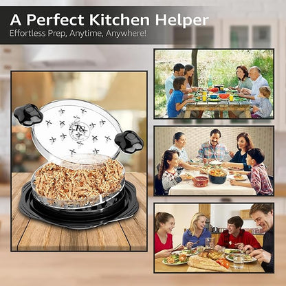 Heavy Duty Chicken Shredder Tool Twist – Visible Meat Shredder BPA-Free, Anti-Slip Base – Manual Meat Grinder for Shredding Pork, Beef, Chicken – Includes Brush, Tong, Silicone Mat & Middle Plate