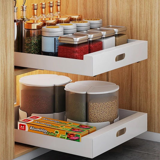 bealy 2 Pack Pull Out Drawers for Cabinets 10" W Pull Out Cabinet Organizer Adhesive Sturdy Carbon Steel Pull Out Shelves for Kitchen Pantry and Bathroom Vanity 10" W x 16.9" D x 3.1" H