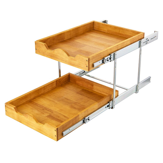 DINDON 2 Tier Pull Out Cabinet Organizer (20" W x 18" D) Double Tier Slide Out Wood Drawer Under Cabinet Storage And Organization…