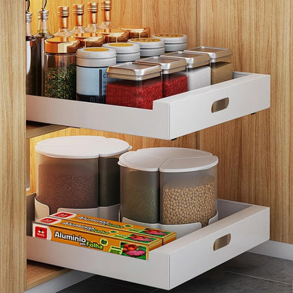 bealy 2 Pack Pull Out Drawers for Cabinets 10" W Pull Out Cabinet Organizer Adhesive Sturdy Carbon Steel Pull Out Shelves for Kitchen Pantry and Bathroom Vanity 10" W x 16.9" D x 3.1" H