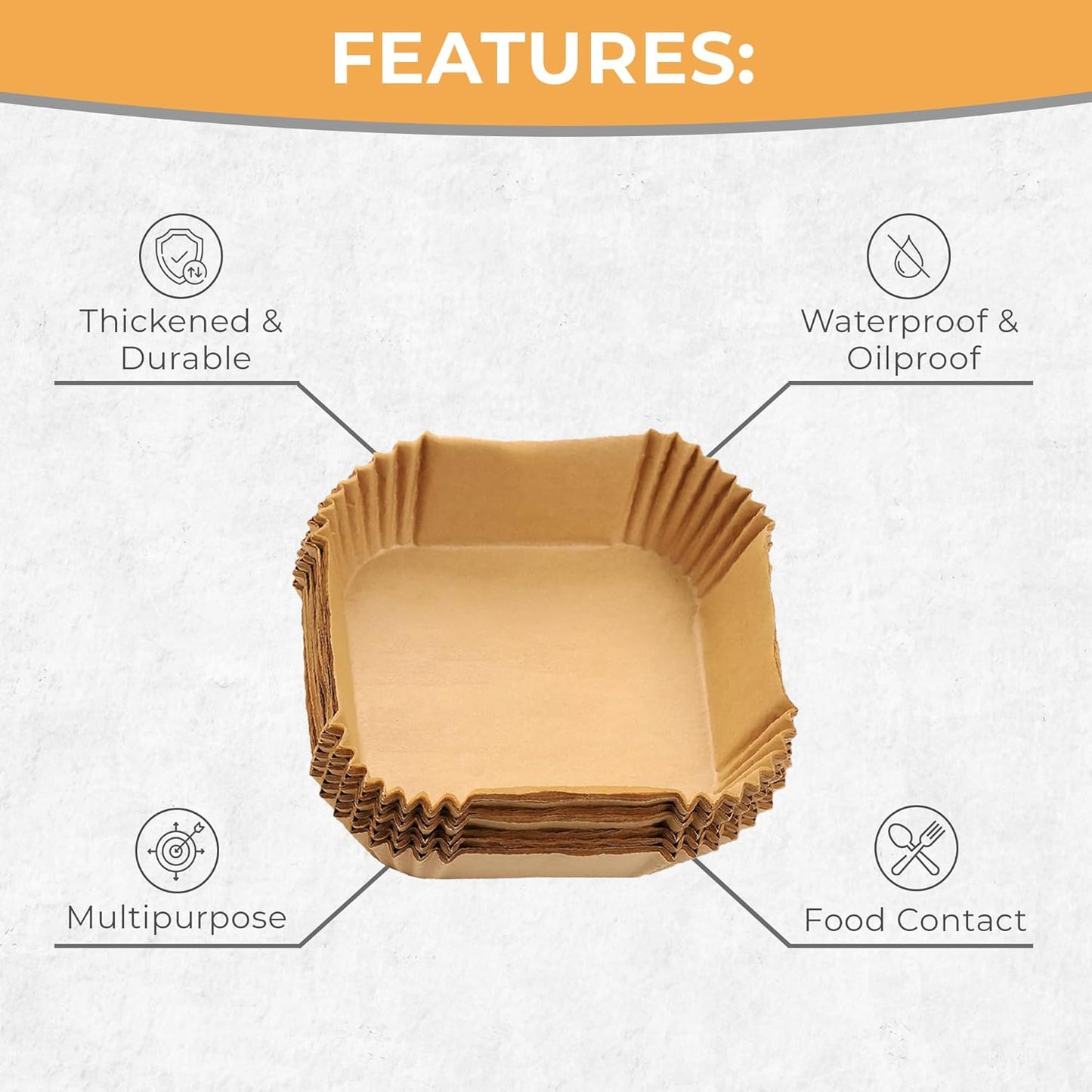 Air Fryer Liners 100PCS – 8 Inch Square Disposable Air Fryer Liners, Non-Stick, Oil-Proof & Heat Resistant for 5-8QT Air Fryers, Oven, Microwave, Baking, Roasting, Steaming